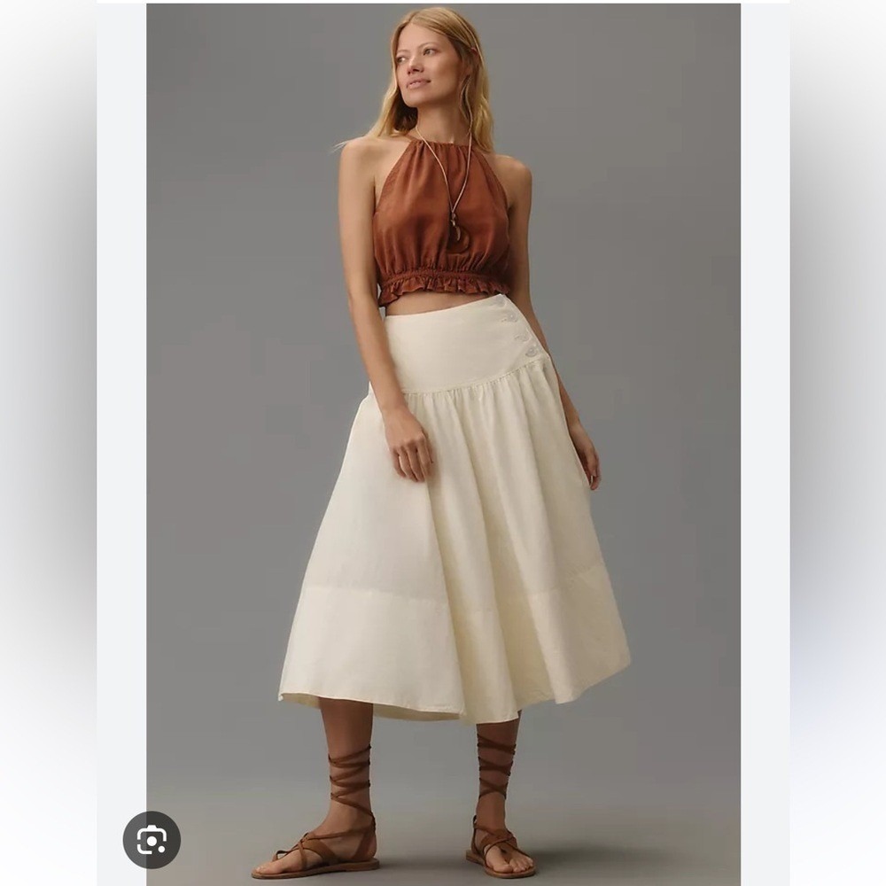 Maeve Anthropologie Drop-Waist Wrap Midi Skirt Ivory NWT MSRP $138 Size 4